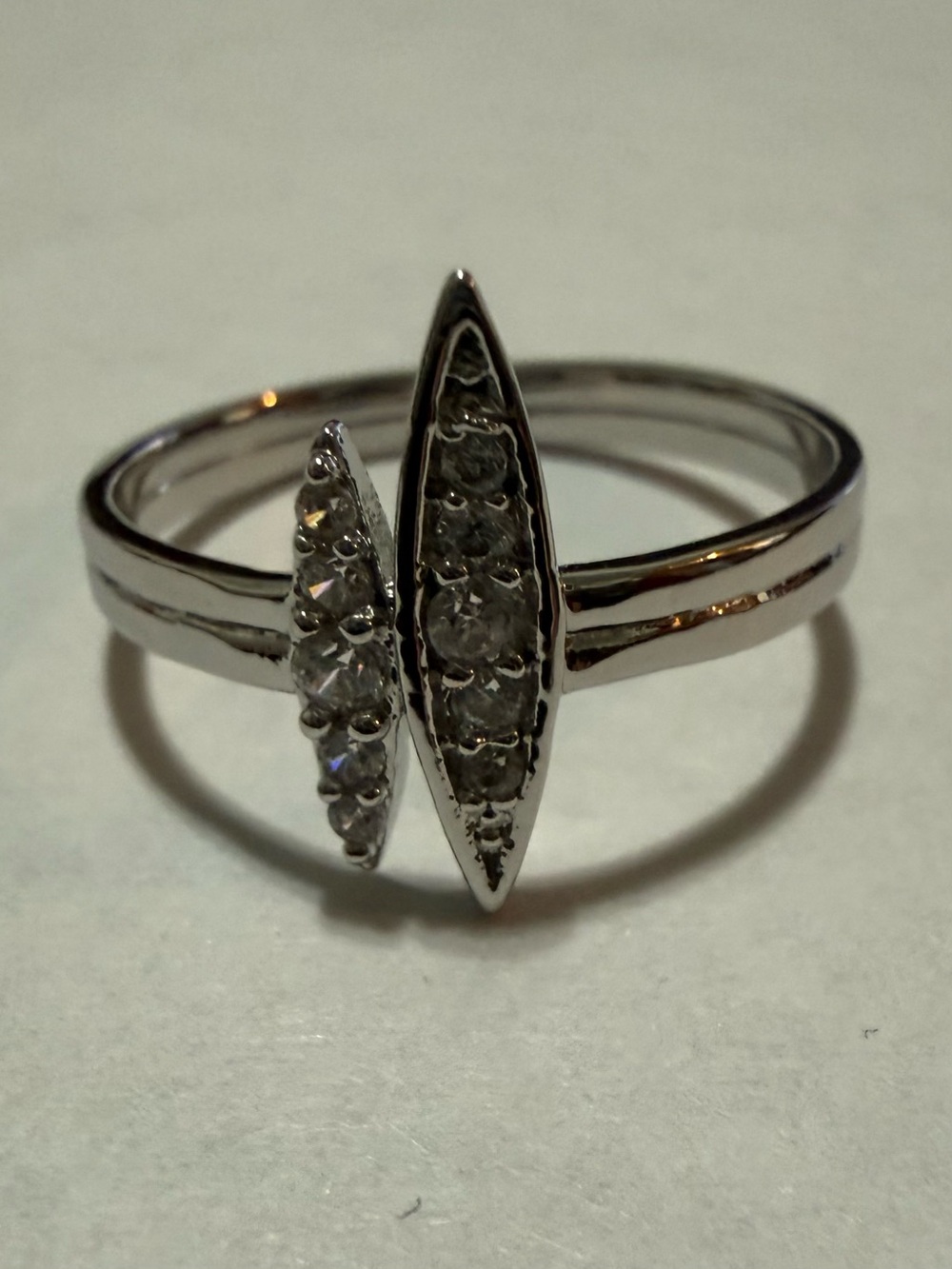 Rhodium Electroplated Marquise Double-Row Cubic Zirconia Ring